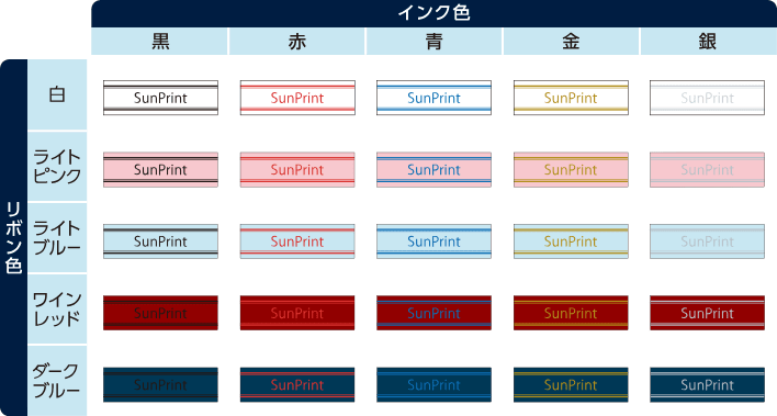 テープ印刷色見本(イメージ)