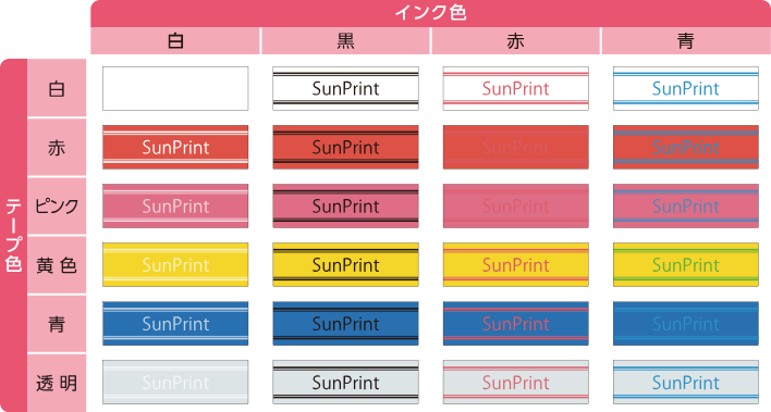 テープ印刷色見本(イメージ)